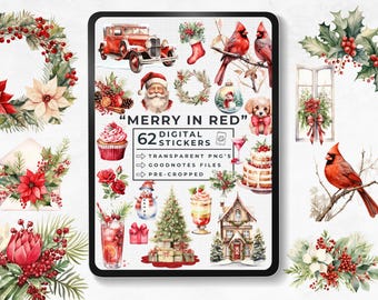 Good Notes Holiday Stickers, Christmas Digital Stickers, Merry in Red, Christmas Cupcakes Stickers, December Goodnotes Stickers, Festive PNG