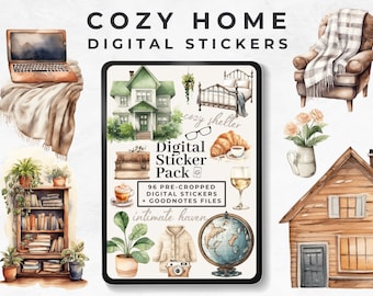 Cozy Home Digital Stickers, Cottagecore Aesthetic Sticker Pack, Cozy Vibes Digital Planner Accessories, Goodnotes File, Digital Sticker Book