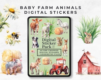 Baby Farm Animal Digital Stickers, Farm Theme Sticker Pack, Baby Horse, Lamb Stickers, Spring Scrapbooking, Goodnotes Digital Sticker Book