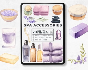 Pegatinas de spa para Goodnotes, Accesorios de spa, Pegatinas digitales de vida saludable, Paquete de pegatinas del planificador digital de belleza, Libro de pegatinas de Goodnotes