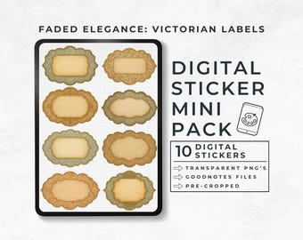 Digital Stickers Victorian Labels, Cottagecore Aesthetic, Digital Scrapbook Labels, Heirloom, Romantic Vintage Style, Goodnotes Sticker Book