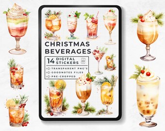 Good Notes Holiday Stickers, Christmas Digital Stickers, Christmas Beverages,  December Goodnotes Stickers, Holiday, Festive Party Drinks