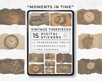 Digital Stickers Vintage Clock, Grannycore Aesthetic, Moments in Time, Antique Scenes, Digital Vision Board Stickers, Goodnotes Sticker Book