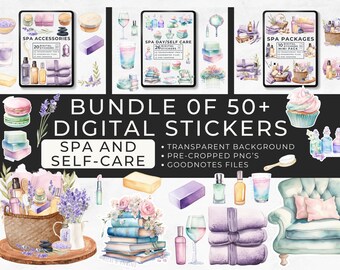 Spa Stickers for Goodnotes, Watercolor Digital Sticker BUNDLE, Spa Accessories, Healthy Life, Wellness, Self-Care, Goodnotes Sticker Book
