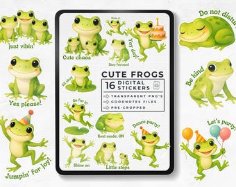 Cute Frog Stickers, Fun Green Toads, Playful Spring Stickers, Whimsical Amphibians, Kawaii Digital Stickers, Goodnotes Digital Sticker Book