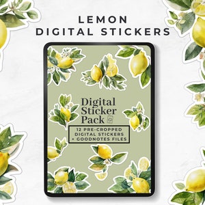 Lemon Digital Stickers, Spring Sticker Pack, Summer Stickers, Lemon Theme Digital Journal, Citrus Stickers, Goodnotes Digital Sticker Book