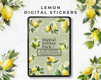 Lemon Digital Stickers, Spring Sticker Pack, Summer Stickers, Lemon Theme Digital Journal, Citrus Stickers, Goodnotes Digital Sticker Book