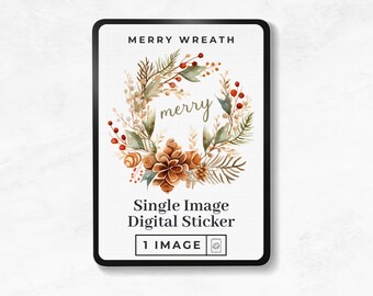 Christmas Digital Planner Stickers, Watercolor Holiday Sticker, Merry, Christmas Wreath, Transparent PreCropped Sticker, Digital Planning