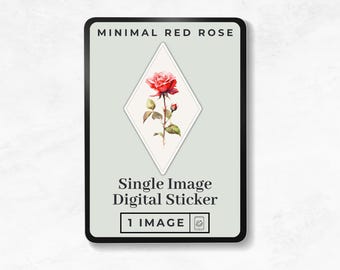 Minimalist Digital Sticker, Single Long Stem Red Rose, Floral Stickers, Digital Planner Accessories, Digital Scrapbook, Digital Journal