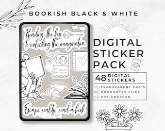 Bookish Goodnotes Stickers, In My Book Lover Era, Bookworm Stickers, Black and White, Reading Journal Stickers Goodnotes, Reader Sticker
