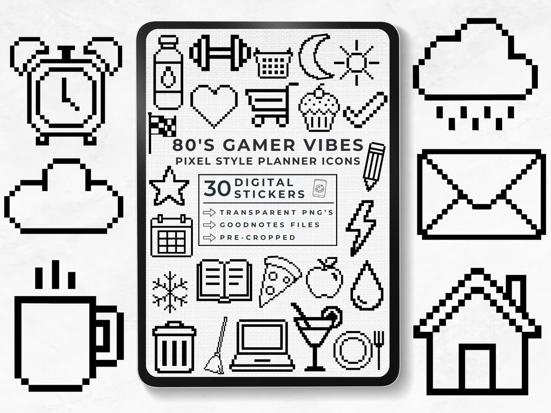 Pixel Style Planner Icons, 80's Gamer Vibe, Minimalist Planner Tools ...