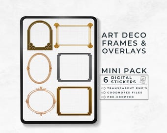 Digital Stickers Picture Frames, Art Deco Photo Borders, Geometric Frames, Roaring 20's Aesthetic, Vintage Overlays, Goodnotes Sticker Book