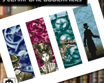 Steampunk Bookmarks Set: Instant Printable Digital Download Gift for Book Lovers