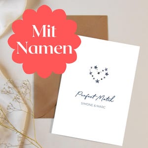 Perfect Match Karte personalisiert mit Namen – Liebe – Valentinstagskarte – Hochzeitskarte minimalistisch – Geschenk für Muttertag, Vatertag