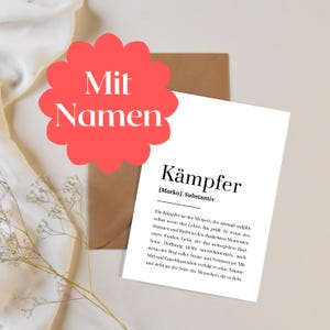 Kämpfer Postkarte personalisiert mit Name, Mutmachkarte für Männer, Geschenk zur Motivation z. B. bei Krankheit, Persönliche Genesungskarte