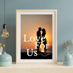 Amor por nosotros – Póster de pareja personalizado con diseño de línea de corazón y foto | Regalo de boda o aniversario