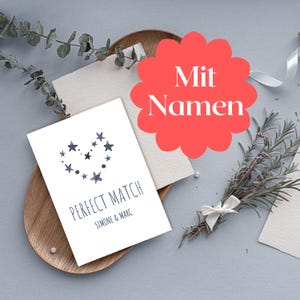 Perfect Match Karte personalisiert mit Namen – Geschenk zur Verlobung – Valentinstagskarte – Hochzeitskarte modern – Liebe Grußkarte Deko