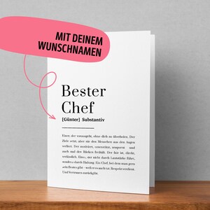 Personalisierte Grußkarte Bester Chef mit Definitionstext Geschenk zum Abschied Chef Danke Karte mit Namen Klappkarte für Vorgesetzten