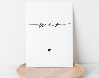 Wir Karte Liebe, Minimalistische Liebeskarte & Hochzeitskarte, Romantische Postkarte für Valentinstag, Jahrestag, Hochzeit, Partner Geschenk