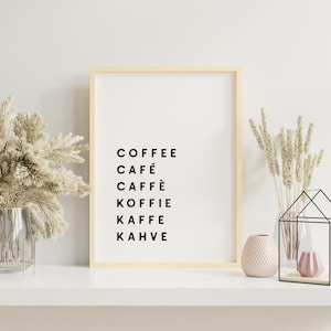 Kitchen Wall Art Coffee Poster Digital Download | Typography Kitchen Poster in 6 Languages | Kitchen Decor & Gift for Coffee Lovers