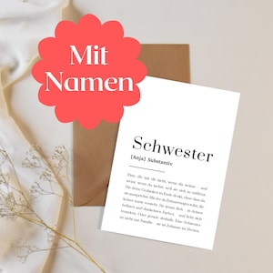 Postkarte Schwester – Definition Karte als Geschenk, Grußkarte zum Geburtstag, Schwesterherz, beste Freundin, Personalisiert, minimalistisch