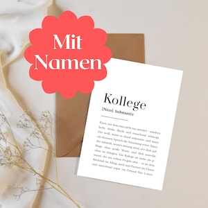 Postkarte Kollege mit Definition – personalisierte Karte für Arbeitskollege, Abschied, Danke oder Abschluss, Geschenk für Arbeitsfreund