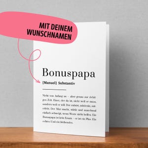 Personalisierte Bonuspapa Grußkarte Vatertagskarte Stiefvater & Patchwork Papa Geschenk Danke sagen Wörterbuch Definition