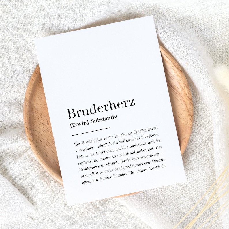 Bruderherz Karte A6 weiß – Definition Geschenk für Bruder – personalisiert mit Name – emotionale Typografie-Karte modern & schlicht