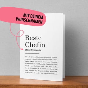 Personalisierte Grußkarte Beste Chefin mit Definitionstext Geschenk Kollegin Führungskraft Abschied Karte mit Namen Danke Boss Klappkarte