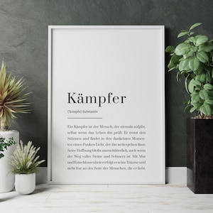 Kämpfer Definition Poster – Mutmacher Geschenk bei Krebs und Krankheit, Aufmunterung für Papa, Bruder & besten Freund, Digitaler Download
