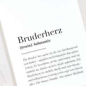 Bruderherz Karte A6 weiß – Definition Geschenk für Bruder – personalisiert mit Name – emotionale Typografie-Karte modern & schlicht