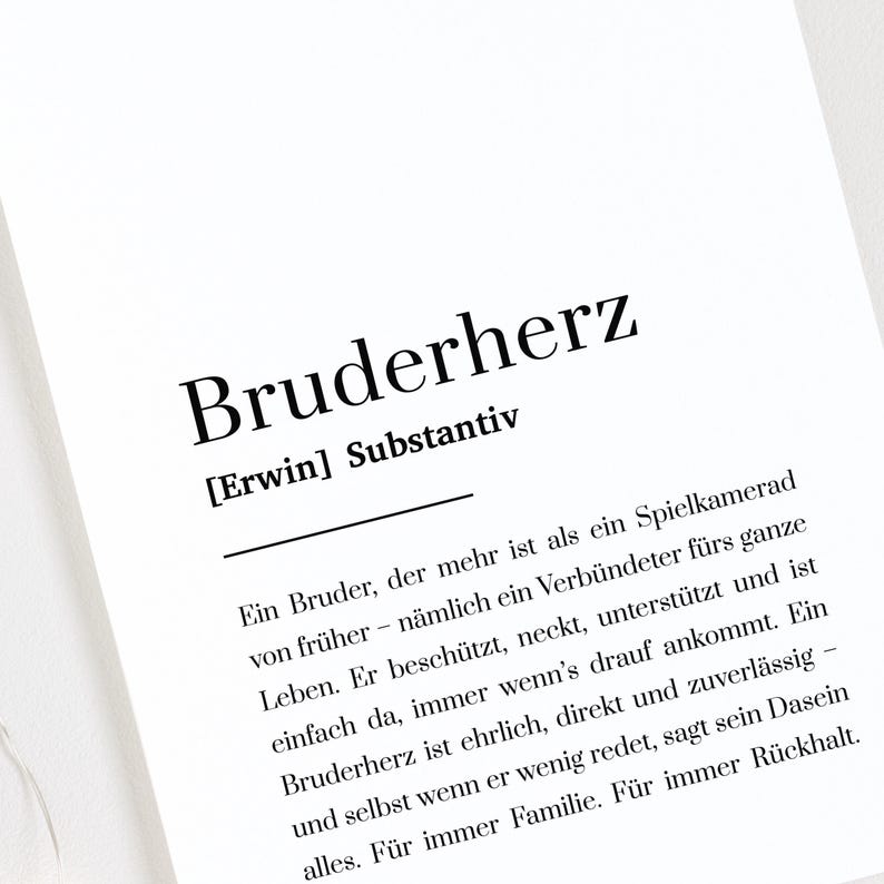 Bruderherz Karte A6 weiß – Definition Geschenk für Bruder – personalisiert mit Name – emotionale Typografie-Karte modern & schlicht