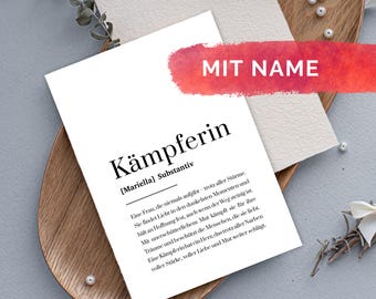 Kämpferin Postkarte personalisiert mit Name – Mutmachkarte für Frauen – Geschenk bei Krankheit und Krebs – Motivation Karte persönlich