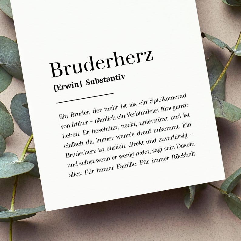Bruderherz Karte A6 weiß – Definition Geschenk für Bruder – personalisiert mit Name – emotionale Typografie-Karte modern & schlicht