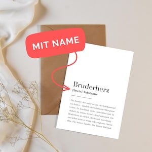 Bruderherz Karte A6 weiß – Definition Geschenk für Bruder – personalisiert mit Name – emotionale Typografie-Karte modern & schlicht