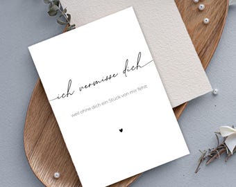 Postkarte ich vermisse dich A6 | Karte Liebe und Sehnsucht | Fernbeziehung Geschenk | ohne dich fehlt was