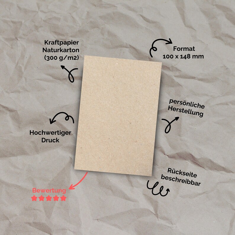 Postkarte „neue Wege – neue Abenteuer“ auf Kraftpapier mit Handschrift-Typografie und kleinem Herzsymbol – stilvolle Abschiedskarte aus Naturpapier im A6-Format für Jobwechsel, Reisen oder Neubeginn.