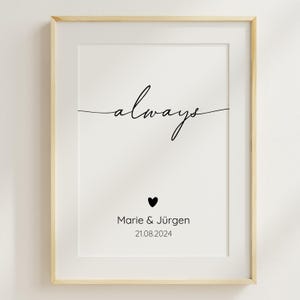 Always Poster personalized with name & date – wedding gift modern, engagement, anniversary, personalized wall art love