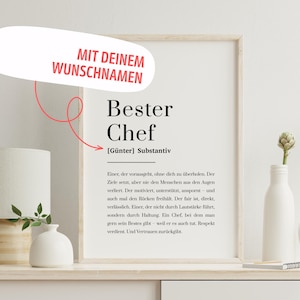 Bester Chef Poster personalisiert – Geschenk für Vorgesetzten mit Definition & Namen | Weihnachtsgeschenk Boss, Geschäftsführer danke Poster