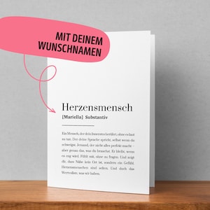 Personalisierte Grußkarte Herzensmensch mit Namensdruck & emotionalem Definitionstext – Liebesgeschenk Freundin Freund Klappkarte, Umschlag