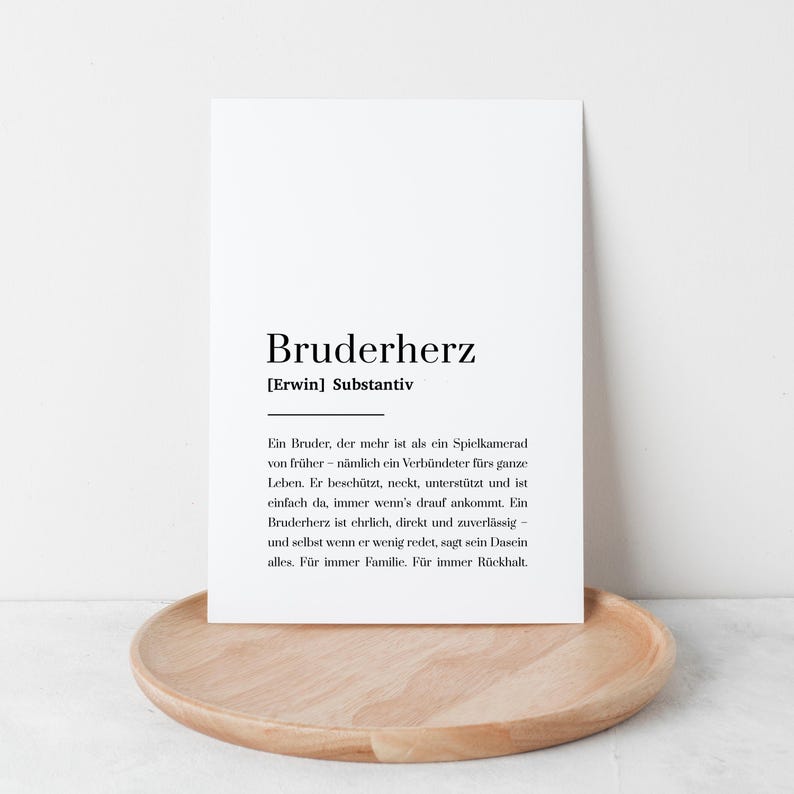 Bruderherz Karte A6 weiß – Definition Geschenk für Bruder – personalisiert mit Name – emotionale Typografie-Karte modern & schlicht