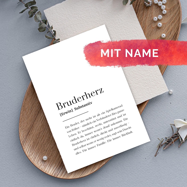 Bruderherz Karte A6 weiß – Definition Geschenk für Bruder – personalisiert mit Name – emotionale Typografie-Karte modern & schlicht