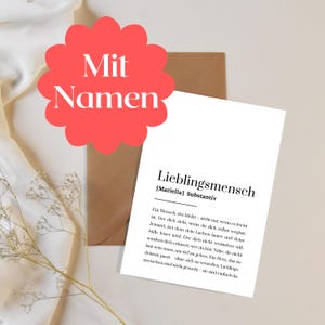 Postkarte Lieblingsmensch mit Definition, personalisierte Grußkarte für Partnerin, Freunde & Familie, Geschenk zum Geburtstag, Valentinstag