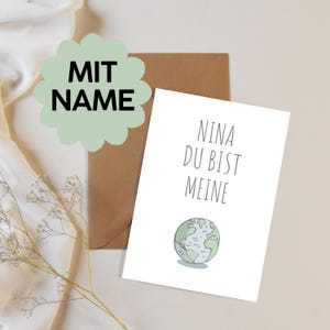 Personalisierte Liebes-Postkarte "Du bist meine Welt" mit Namen – Valentinstag Geschenk für Partner, Freund oder Freundin