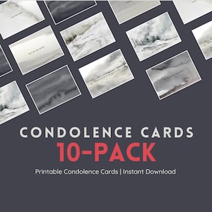 Cartes de condoléances imprimables, paquet de 10 | Ensemble de cartes de condoléances numériques pour le soutien au deuil et au deuil | Téléchargement instantané, texte anglais