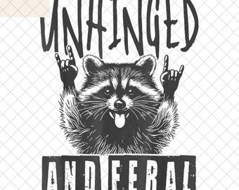 Unhinged and Feral Raccoon PNG, Funny Trash Panda Sublimation, Rock Hand Meme Animal Clipart, Wild Animal Shirt Design