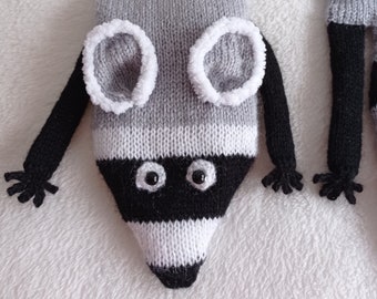 Raccoon - Knitted Scarf, Animal Scarf Two sizes to choose