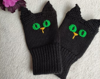 Black Cats - Fingerless Gloves, Hand Warmers