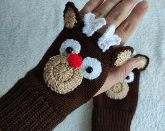 Raindeer - Fingerless Gloves, Hand Warmers