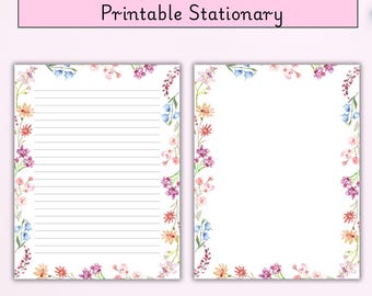 Watercolor Floral Stationery: Lined & Unlined Writing Paper (US Letter PDF Download)
